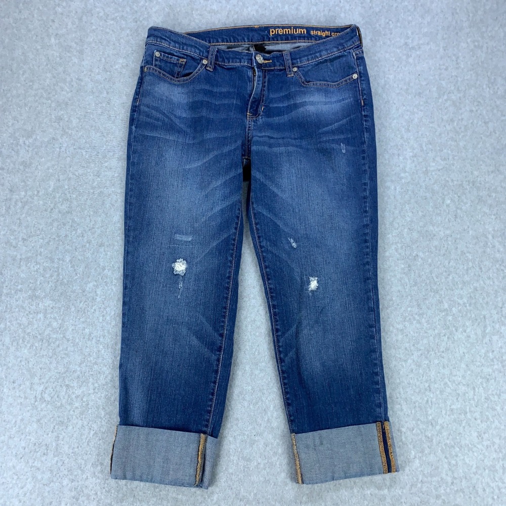 Gap Straight Crop Jeans Womens 10/30 Blue Premium Distressed Cuffed Denim